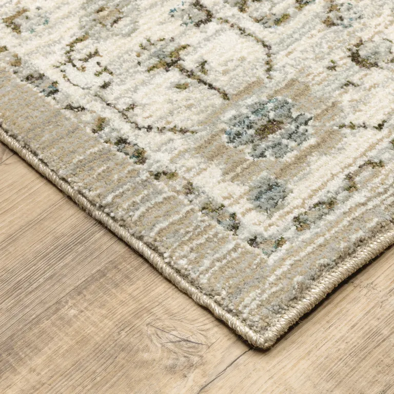 Beige And Ivory Oriental Power Loom Stain Resistant Runner Rug Photo 5