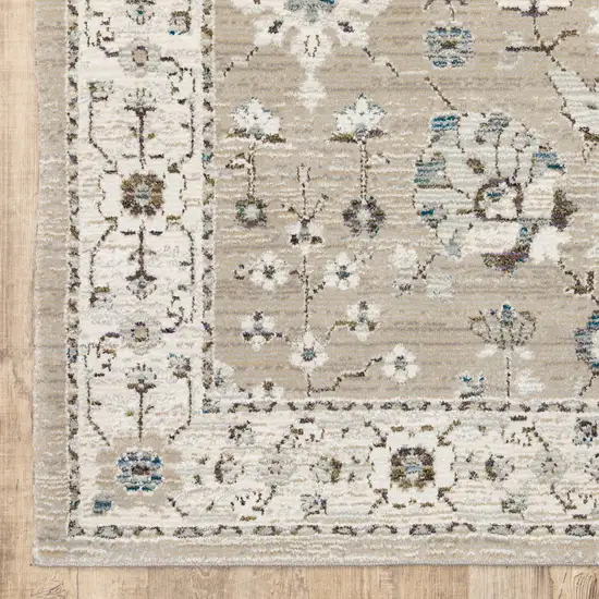 Beige And Ivory Oriental Power Loom Stain Resistant Runner Rug Photo 4