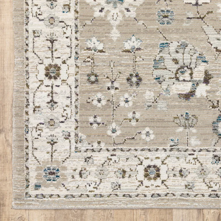 Beige And Ivory Oriental Power Loom Stain Resistant Runner Rug Photo 4