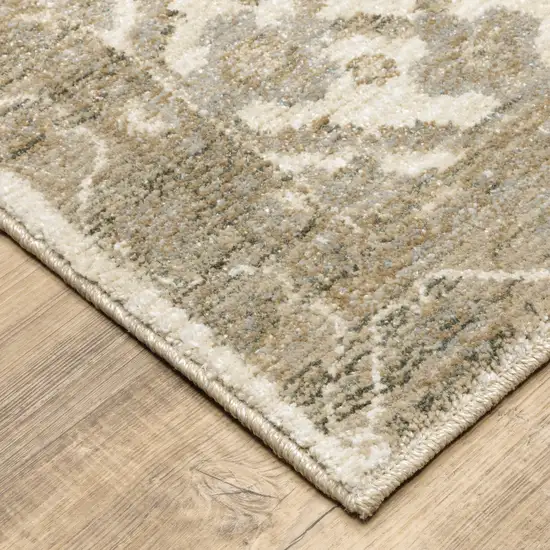 Beige And Ivory Oriental Power Loom Stain Resistant Runner Rug Photo 3