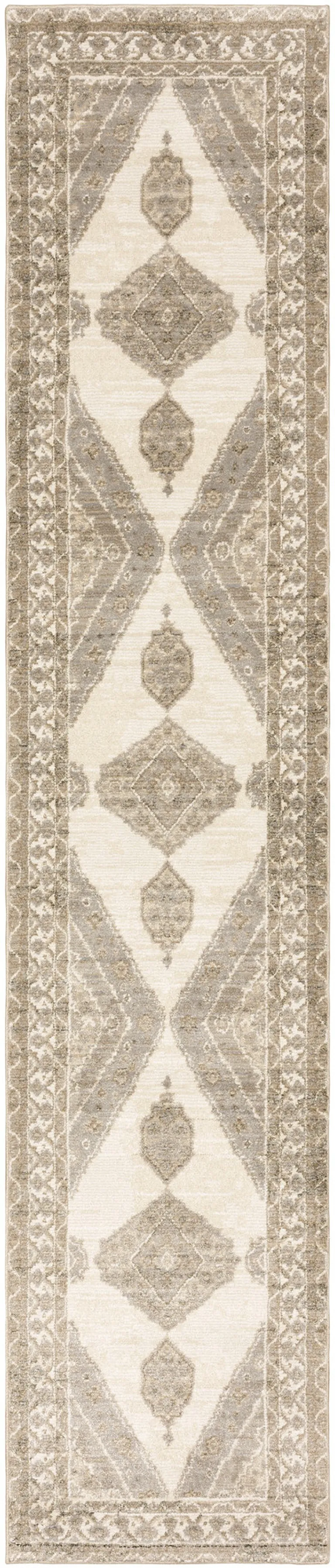 Beige And Ivory Oriental Power Loom Stain Resistant Runner Rug Photo 1