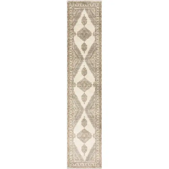 Beige And Ivory Oriental Power Loom Stain Resistant Runner Rug Photo 1