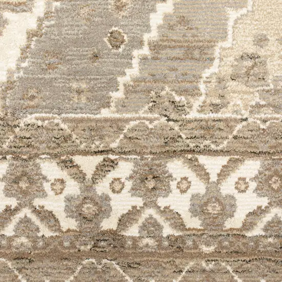 Beige And Ivory Oriental Power Loom Stain Resistant Runner Rug Photo 5