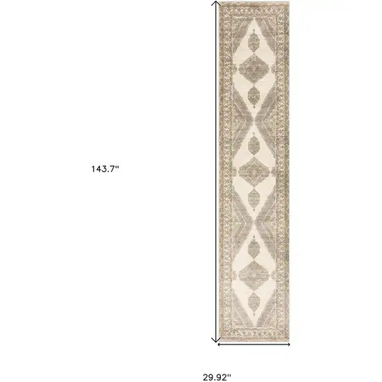 Beige And Ivory Oriental Power Loom Stain Resistant Runner Rug Photo 4