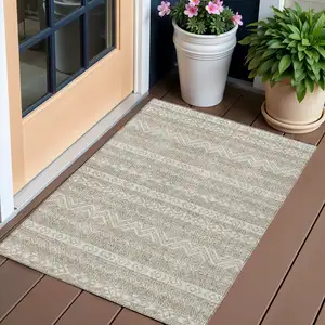 Photo of Beige And Ivory Southwestern Washable Indoor Outdoor Area Rug