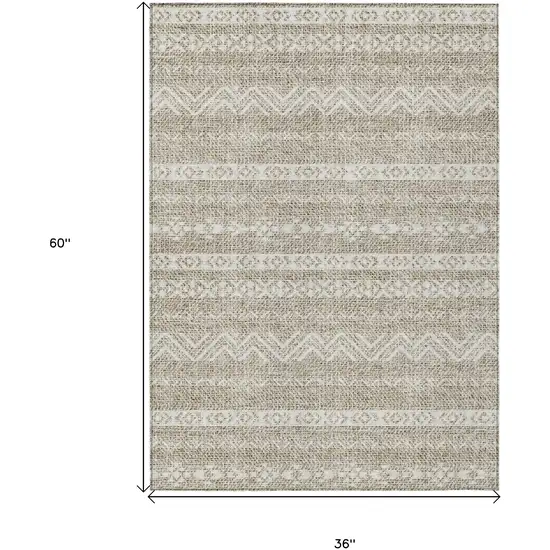 Beige And Ivory Southwestern Washable Indoor Outdoor Area Rug Photo 3