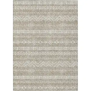 Photo of Beige And Ivory Southwestern Washable Indoor Outdoor Area Rug