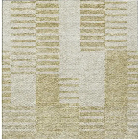 Beige And Ivory Striped Washable Indoor Outdoor Area Rug Photo 6