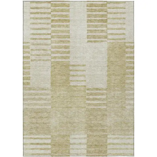 Beige And Ivory Striped Washable Indoor Outdoor Area Rug Photo 2