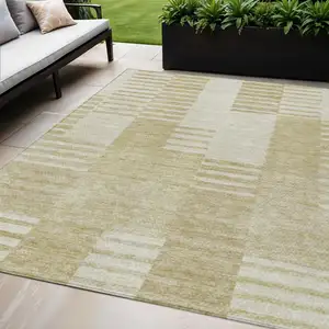 Photo of Beige And Ivory Striped Washable Indoor Outdoor Area Rug