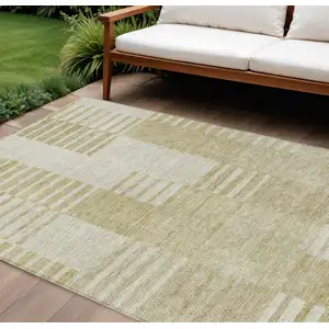 Photo of Beige And Ivory Striped Washable Indoor Outdoor Area Rug