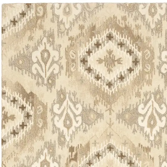 Beige And Ivory Wool Abstract Hand Tufted Area Rug Photo 5