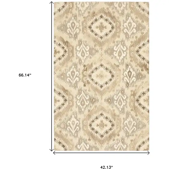 Beige And Ivory Wool Abstract Hand Tufted Area Rug Photo 3