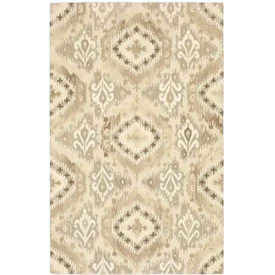 Beige And Ivory Wool Abstract Hand Tufted Area Rug Photo 2