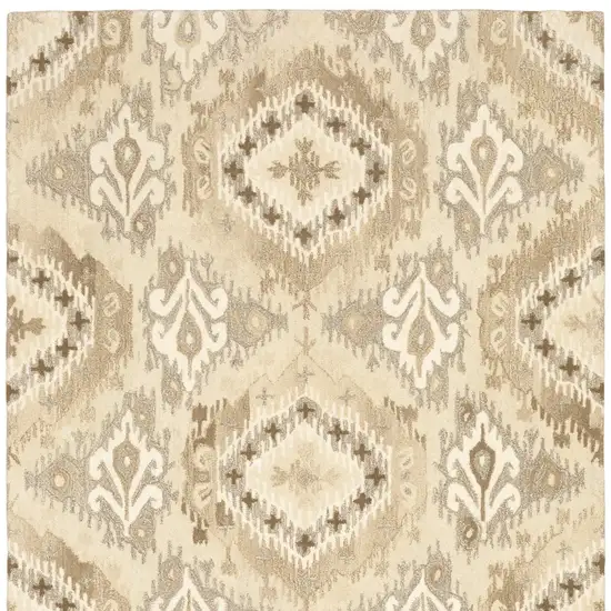 Beige And Ivory Wool Abstract Hand Tufted Area Rug Photo 4