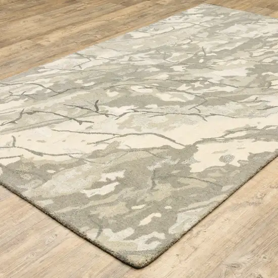 Beige And Ivory Wool Abstract Hand Tufted Area Rug Photo 9