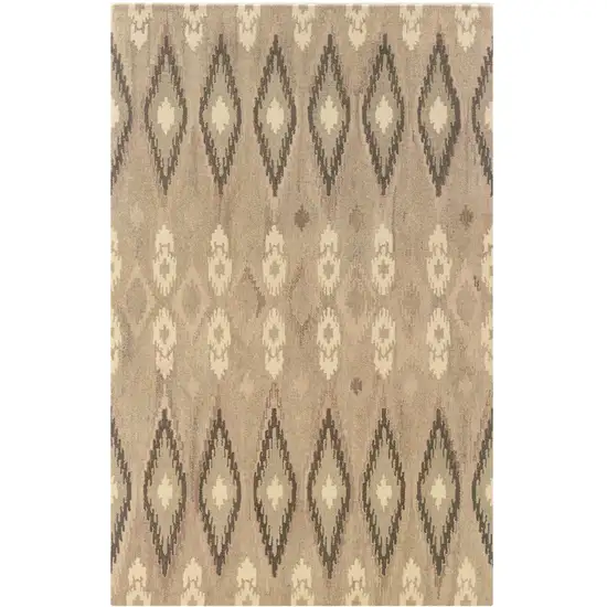 Beige And Ivory Wool Abstract Hand Tufted Area Rug Photo 2