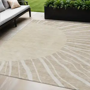 Photo of Beige And Khaki Abstract Washable Indoor Outdoor Area Rug