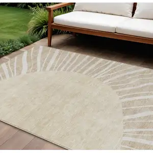 Photo of Beige And Khaki Abstract Washable Indoor Outdoor Area Rug