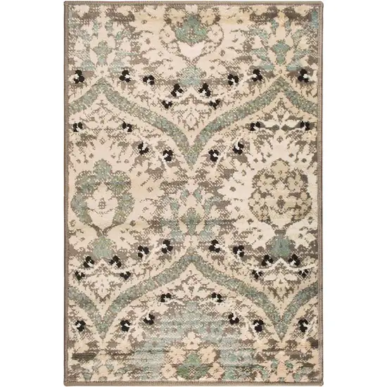 Beige And Light Blue Floral Stain Resistant Area Rug Photo 1