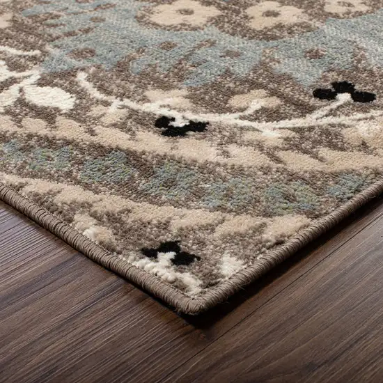 Beige And Light Blue Floral Stain Resistant Area Rug Photo 3