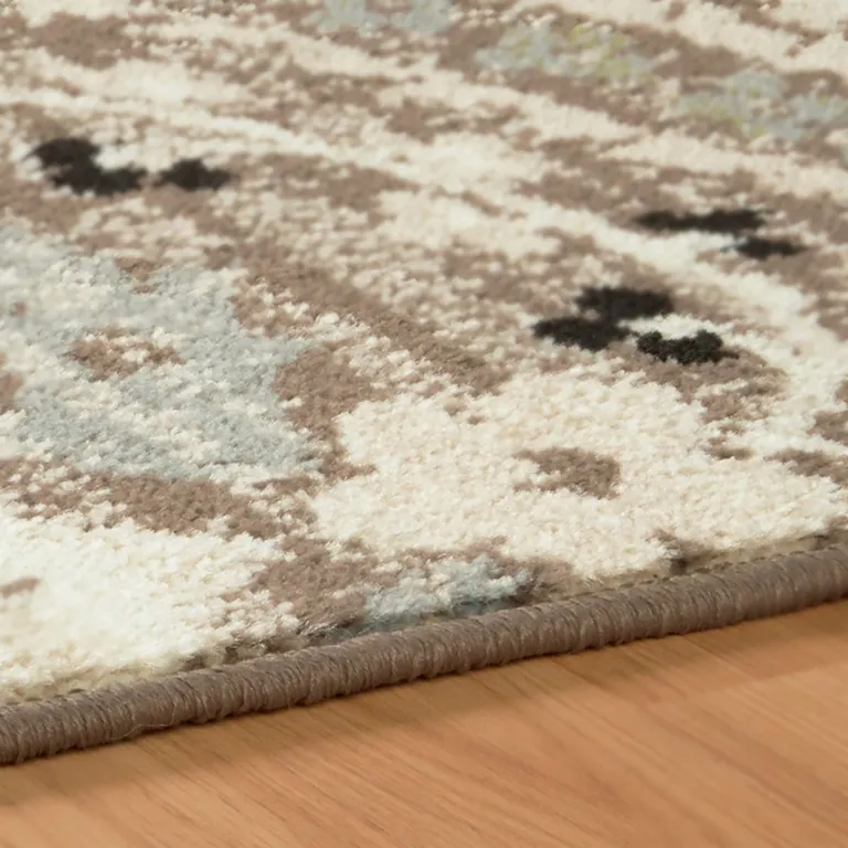 Beige And Light Blue Floral Stain Resistant Area Rug Photo 2