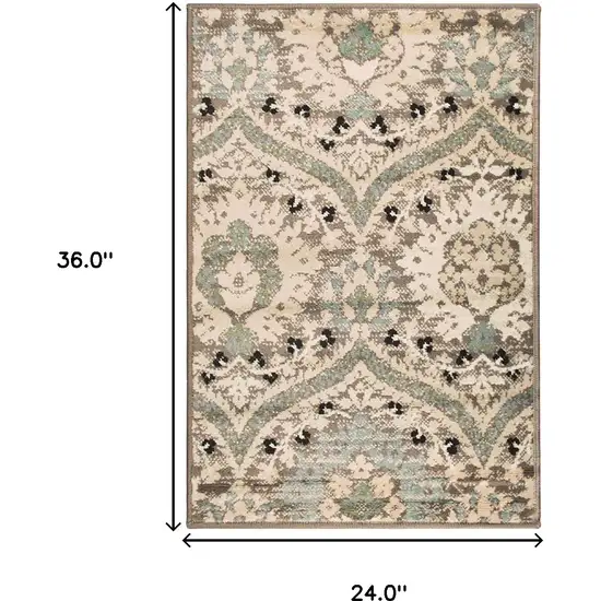 Beige And Light Blue Floral Stain Resistant Area Rug Photo 4