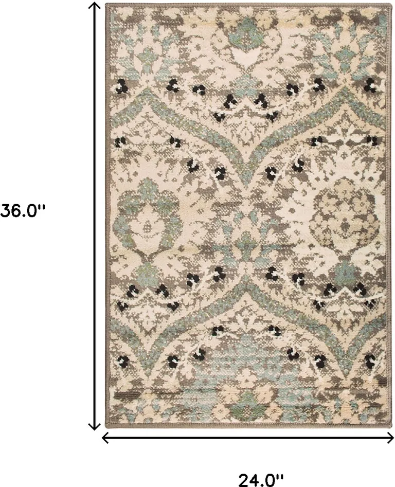 Beige And Light Blue Floral Stain Resistant Area Rug Photo 4