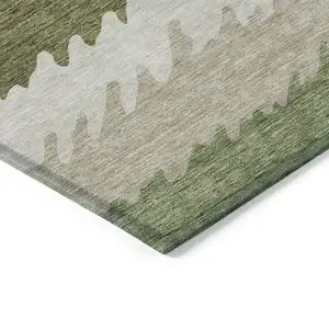 Photo of Beige And Olive Green Striped Washable Indoor Outdoor Area Rug