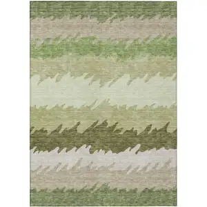 Photo of Beige And Olive Green Striped Washable Indoor Outdoor Area Rug