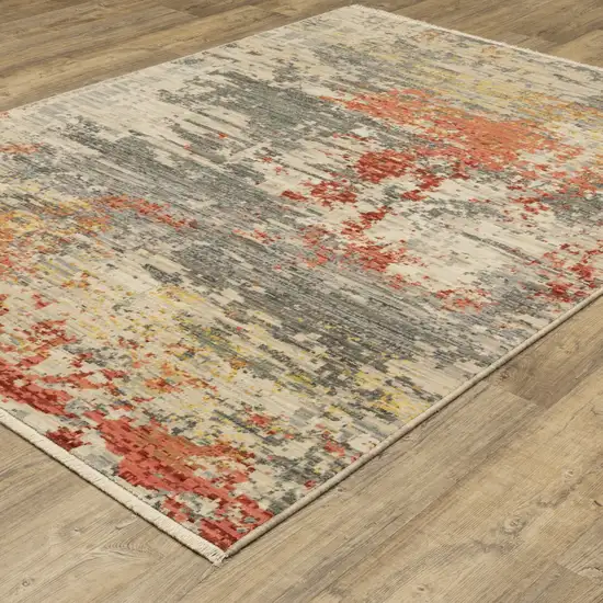 Beige And Pink Abstract Area Rug With Fringe Photo 4