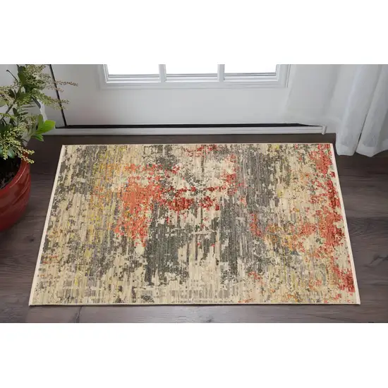 Beige And Pink Abstract Area Rug With Fringe Photo 1