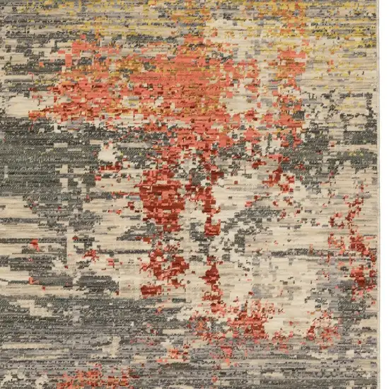 Beige And Pink Abstract Area Rug With Fringe Photo 6