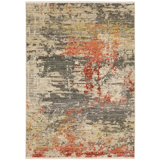 Beige And Pink Abstract Area Rug With Fringe Photo 1