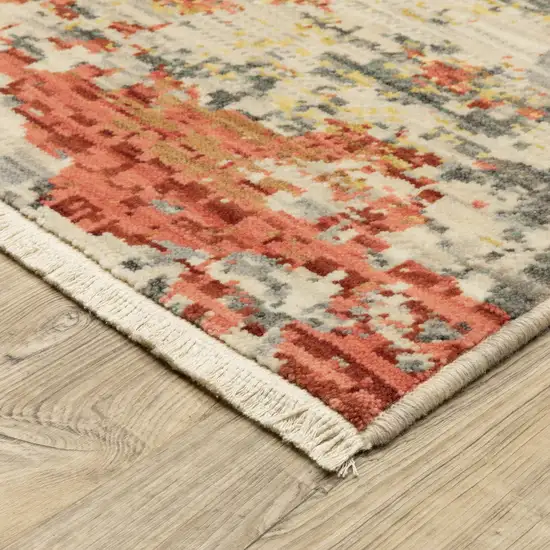 Beige And Pink Abstract Area Rug With Fringe Photo 9