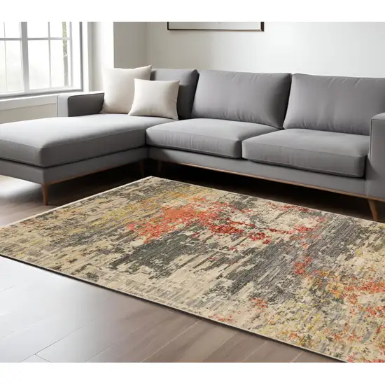 Beige And Pink Abstract Area Rug With Fringe Photo 1