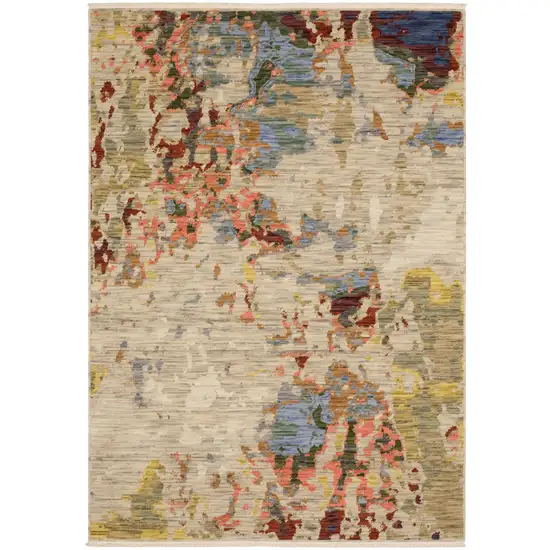 Beige And Red Abstract Area Rug With Fringe Photo 2