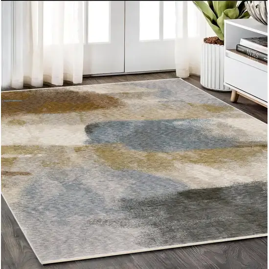 Beige And Rust Abstract Distressed Area Rug With Fringe Photo 1