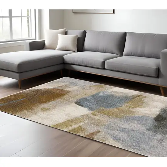 Beige And Rust Abstract Distressed Area Rug With Fringe Photo 1