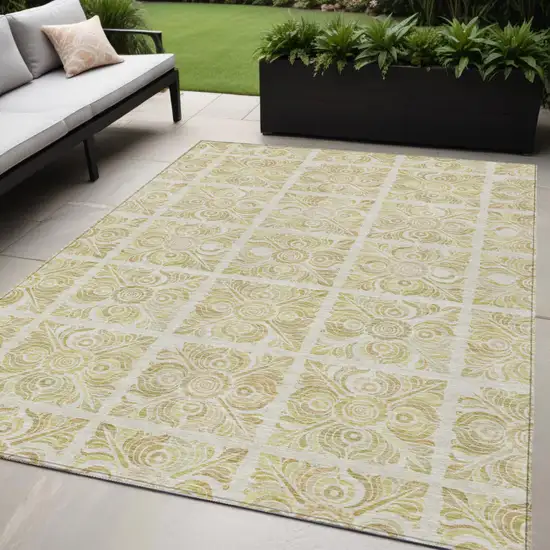 Beige And Tan Medallion Washable Indoor Outdoor Area Rug Photo 1