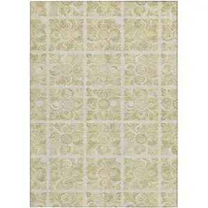 Photo of Beige And Tan Medallion Washable Indoor Outdoor Area Rug