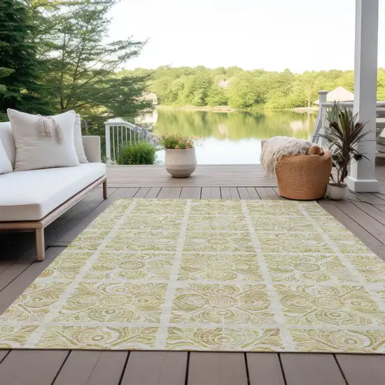 Beige And Tan Medallion Washable Indoor Outdoor Area Rug Photo 8