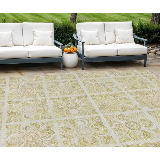 Beige And Tan Medallion Washable Indoor Outdoor Area Rug Photo 1