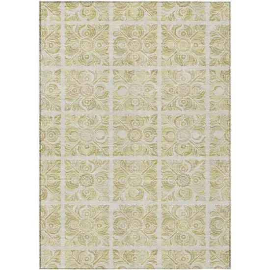 Beige And Tan Medallion Washable Indoor Outdoor Area Rug Photo 2