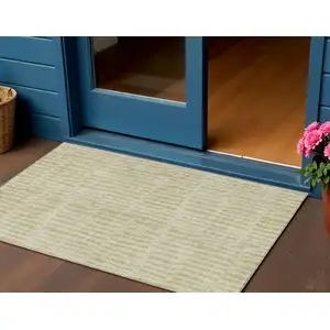 Photo of Beige And Tan Striped Washable Indoor Outdoor Area Rug