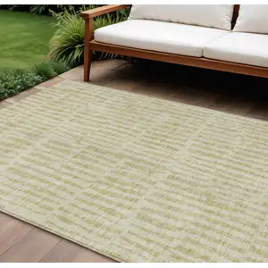 Photo of Beige And Tan Striped Washable Indoor Outdoor Area Rug