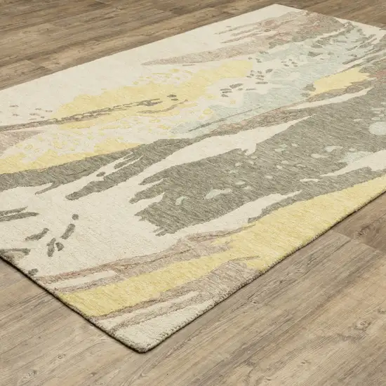 Beige And Yellow Wool Abstract Hand Tufted Area Rug Photo 4