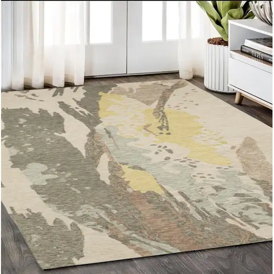 Beige And Yellow Wool Abstract Hand Tufted Area Rug Photo 1