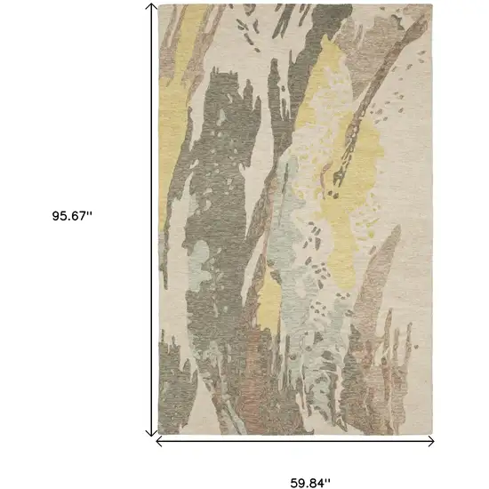 Beige And Yellow Wool Abstract Hand Tufted Area Rug Photo 3