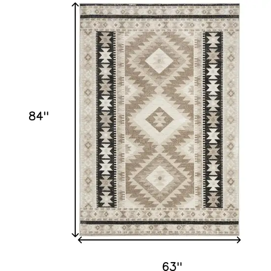 Beige Black And Tan Geometric Flatweave Area Rug Photo 3